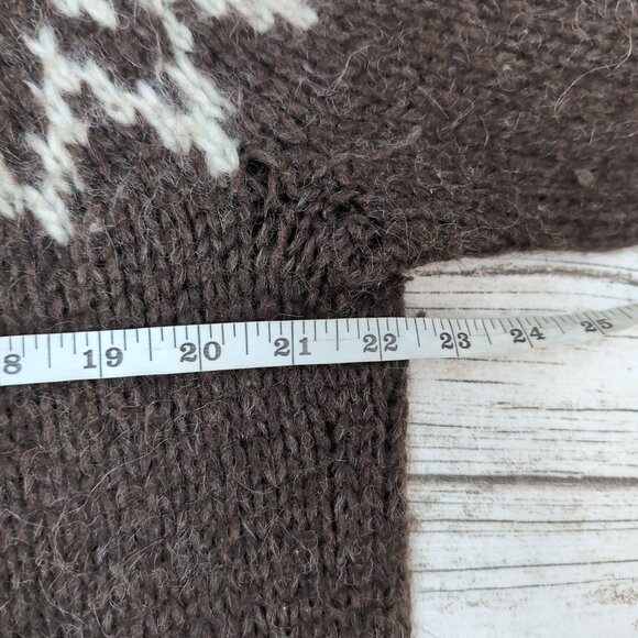 Chunky Wool Nordic Knit Sweater Brown White Fair Isle Pattern – Unisex 22.5" - Picture 5 of 8